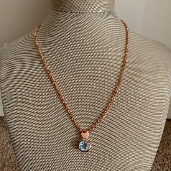 Rose Gold Necklace With Blue Stone 